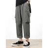 Mens Solid Pocket Drawstring Waist Casual Pants