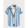Mens Texture Solid Lapel Button Up Casual Short Sleeve Shirts