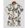 Mens Allover Feather Print Button Revere Collar Casual Shirt