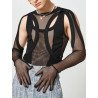 Mens Mesh Cutout Long Sleeve Gloves Bodysuit