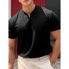 Mens Solid Notched Neck Casual Short Sleeve T-Shirt