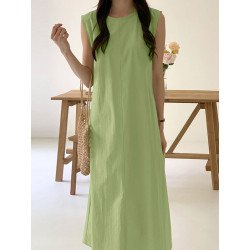 Solid Hollow Back Sleeveless Casual Maxi Dress