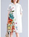 Women Floral Print Lapel Casual Short Sleeve Dress