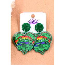 St. Patricks Day Clover Rainbow Heart Earrings for Women