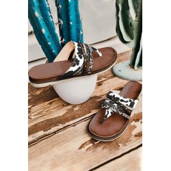 Women's Casual Slide Flat Studded Animal Print Flip Flop Sandals