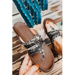 Women's Casual Slide Flat Studded Animal Print Flip Flop Sandals