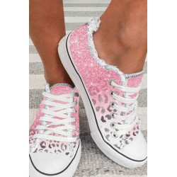 Women Canvas Shoes Ombre Leopard Print Canvas Shoes Low Top Lace Up Casual Canvas Sneakers