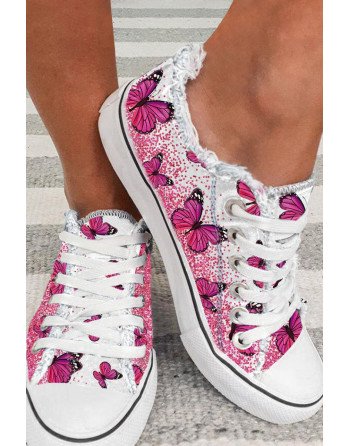 Butterfly Print Canvas Shoes for Women Lace up Low Top Shoes Sneakers