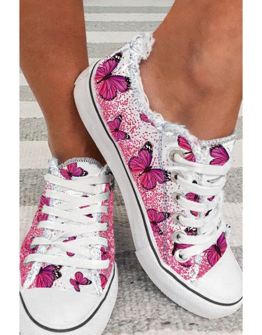 Butterfly Print Canvas Shoes for Women Lace up Low Top Shoes Sneakers