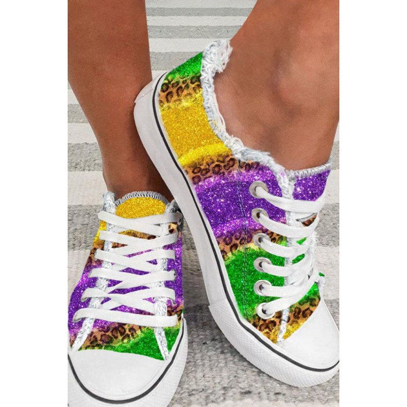 Women's Canvas Shoes Mardi Gras Daily Flats Leopard Sneaker