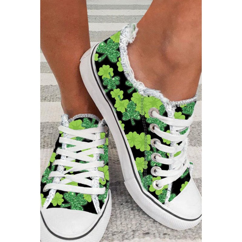 Women  s Canvas St. Patrick's Day Clover Lace Up Casual Shoes