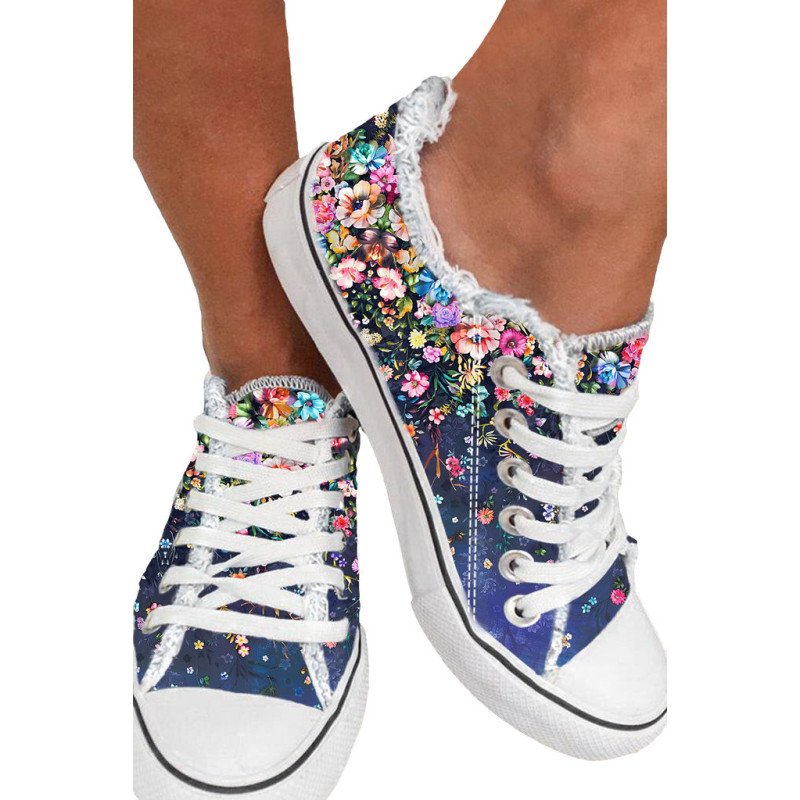 Women's Canvas Shoes Floral Print Lace up Casual Shoes Sneakers Walking Shoe