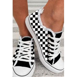 Women's Checkerboard Graphic Lace up Canvas Slip on Shoes