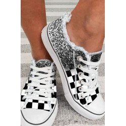 Women  s Canvas Low Top Sneaker Checkerboard Print Canvas Slip on Shoes