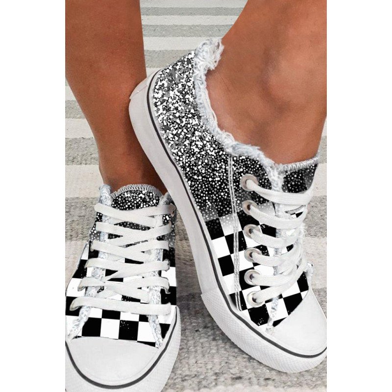 Women  s Canvas Low Top Sneaker Checkerboard Print Canvas Slip on Shoes