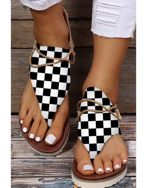 Checkerboard Flip Flops Sandals for Women Thong Comfortable Walk Flat Shoes