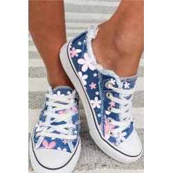 Womens Canvas Shoes Floral Print Low Cut Lace up Walking Shoes