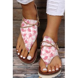 Thong Sandals for Women Flamingo Print Ankle Strap Flip Flops