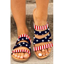 Women's USA Flag Print Casual Summer Slip On Slide Sandals Shoes Criss Cross Beach Slippers