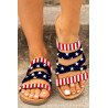 Women's USA Flag Print Casual Summer Slip On Slide Sandals Shoes Criss Cross Beach Slippers
