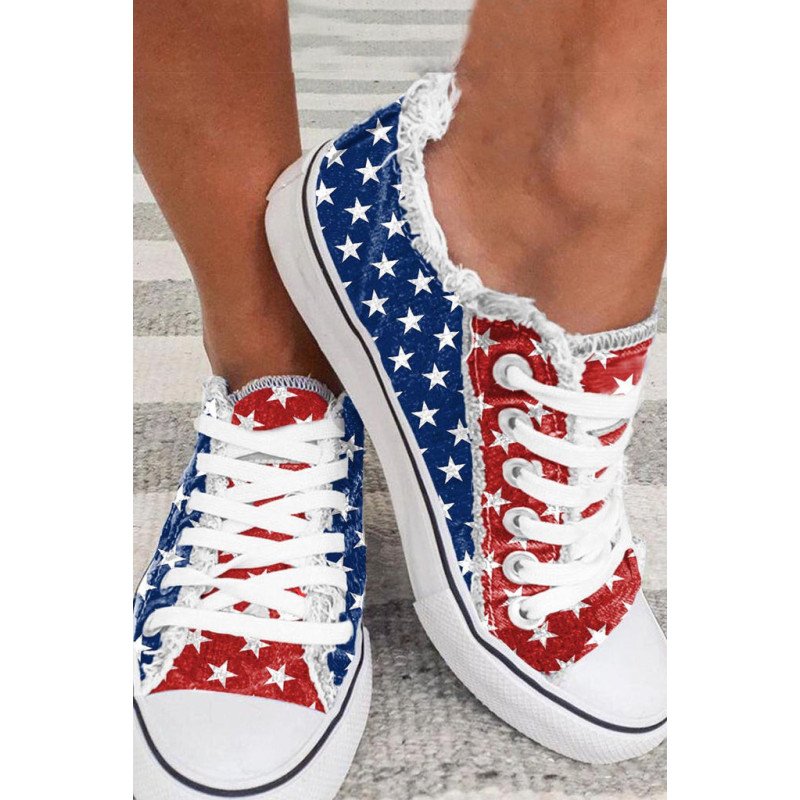 Women  s Canvas Shoes USA Flag Print Casual Slip on Shoes