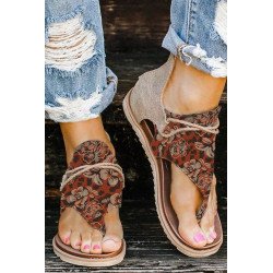 Floral Leopard Sandals for Women Flat Summer Casual Ankle Strap Flip Flop