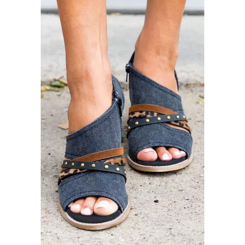 Women's Open Toe Platform Wedged Denim Sandals Rivet Casual Summer Womens Shoes