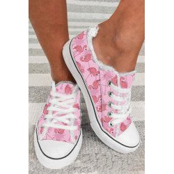 Women  s Canvas Low Top Sneaker Flamingo Print Lace-up Shoes
