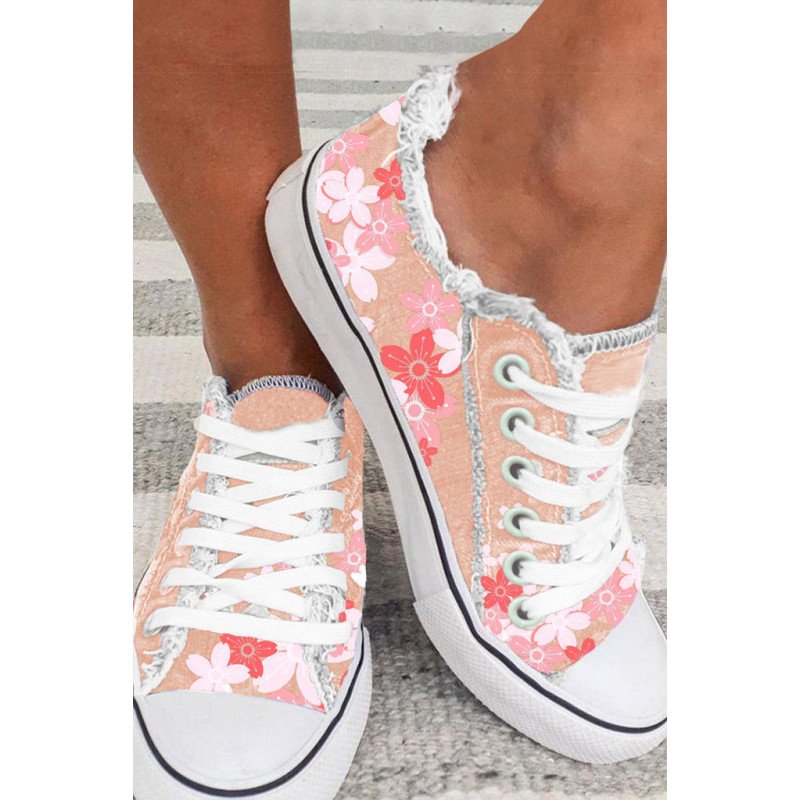 Womens Canvas Shoes Casual Floral Print Low Cut Lace up Sneakers Shoes