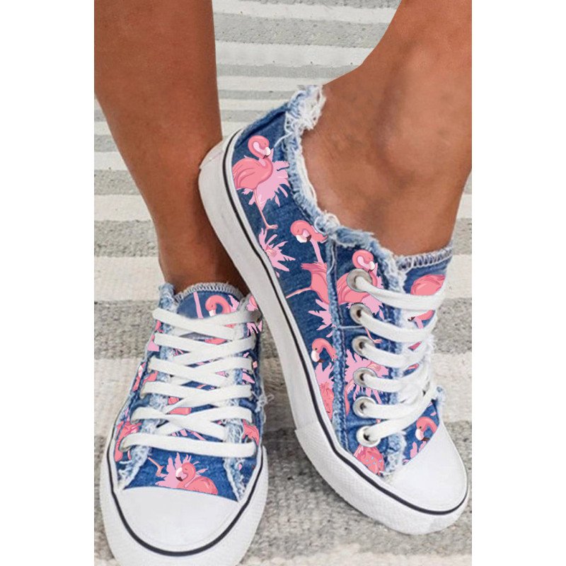 Women  s Canvas Shoes Low Top Flamingo Print Slip on Walking Shoe