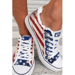 Women  s Canvas Shoes Low Top USA Flag Print Sneakers Slip on Walking Shoe