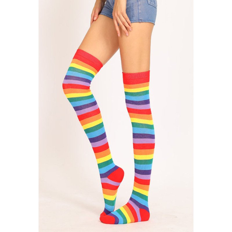 Rainbow Stripes Knee High Socks Pride Long Thigh Socks for Women