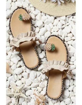 Pineapple Sandals Clip Toe Flip Flops Toe Ring Casual Flat Beach Shoes