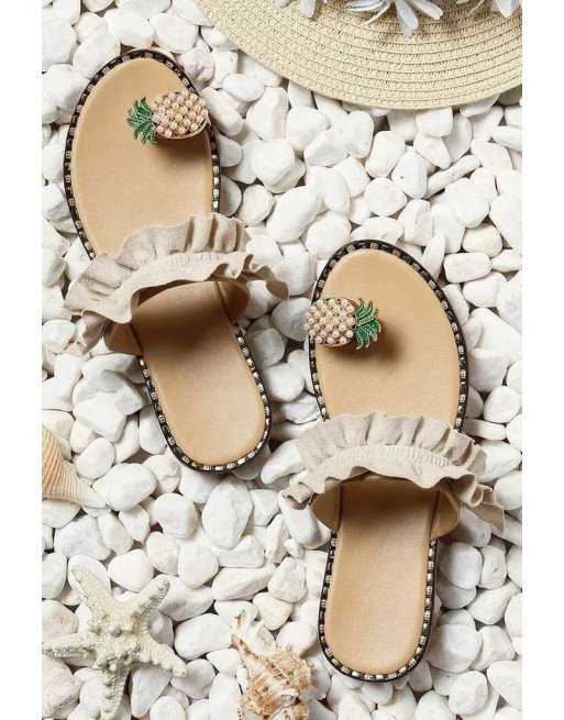 Pineapple Sandals Clip Toe Flip Flops Toe Ring Casual Flat Beach Shoes
