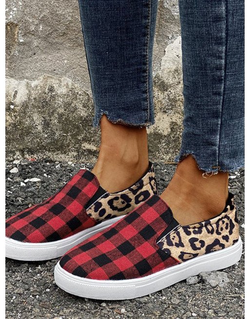 Women's Leopard Plaid Slip on Low top Fashion Sneaker Casual Loafer