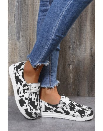 Cow Print Shoes Canvas for Women Lace Up Slip-Ons Flats Loafers Sneakers