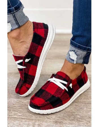 Canvas Shoes For Women Slip On Walking Shoes Plaid Lace Up Flat Shoes