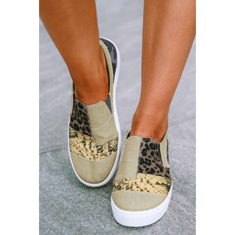 Slip On Canvas Sneakers for Women Animal Print Camouflage Patchwork Walking Shoes