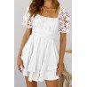 White Puff Sleeve Dress Square Neck Lace Ruffle A Line Mini Dress