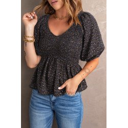 Women's Puff Sleeve Square Neck Smocked Top V Neck Peplum Top