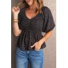 Women's Puff Sleeve Square Neck Smocked Top V Neck Peplum Top