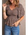Women's Puff Sleeve Square Neck Smocked Top V Neck Peplum Top