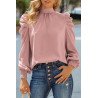 Mock Neck Puff Long Sleeve Blouses Chiffon Casual Loose Shirts Tops