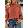 Mock Neck Puff Long Sleeve Blouses Chiffon Casual Loose Shirts Tops