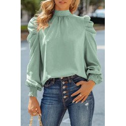 Mock Neck Puff Long Sleeve Blouses Chiffon Casual Loose Shirts Tops