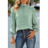 Mock Neck Puff Long Sleeve Blouses Chiffon Casual Loose Shirts Tops