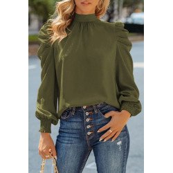 Mock Neck Puff Long Sleeve Blouses Chiffon Casual Loose Shirts Tops