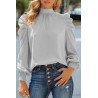 Mock Neck Puff Long Sleeve Blouses Chiffon Casual Loose Shirts Tops