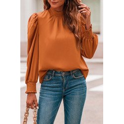 Mock Neck Puff Long Sleeve Blouses Chiffon Casual Loose Shirts Tops