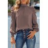 Mock Neck Puff Long Sleeve Blouses Chiffon Casual Loose Shirts Tops